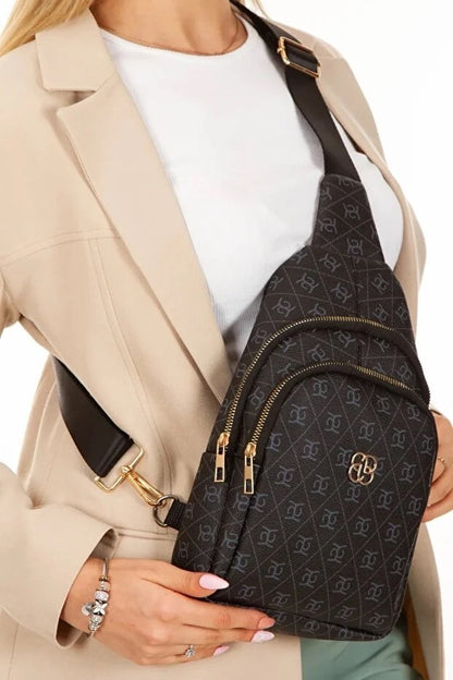 Women Black Leather Monogram  Shoulder Bag