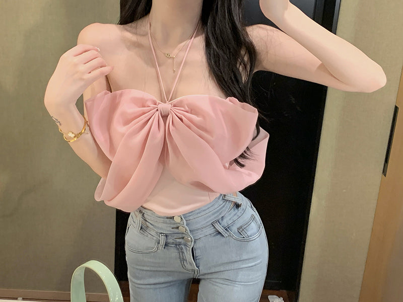 Stars Summer Bow Hanging Neck Wipe Chest Vest Hot Girl Top Female