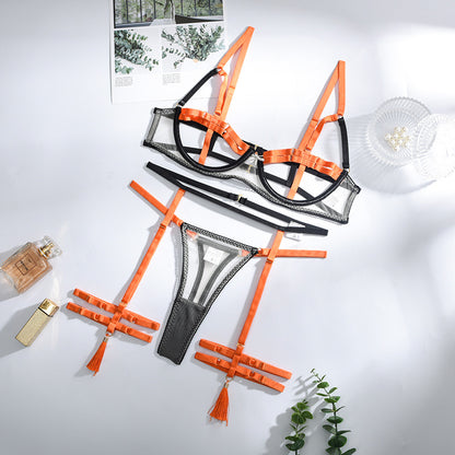 Two-color Stitching Straps Complex Heavy Craft Underwear Three-piece Set