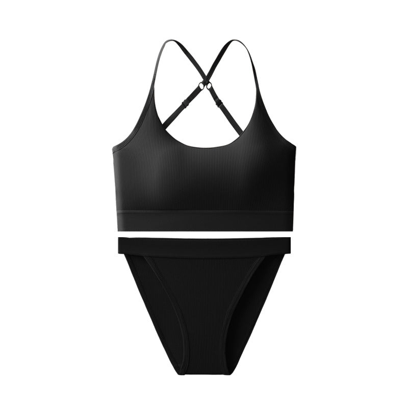 Ice Silk Seamless Bra Set Women's Sling Cross Beauty Back Yoga Underwear