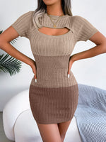 Sexy Hollow Out Ombre Gradient Waist Cinched Knit Bodycon Dress