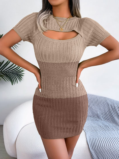 Sexy Hollow Out Ombre Gradient Waist Cinched Knit Bodycon Dress