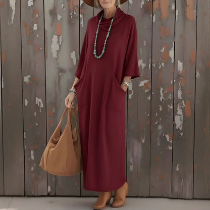 Womens Loose Knitted Dress With High Neck And Pockets