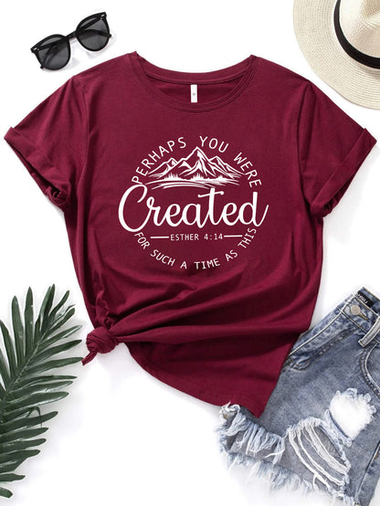 Women's Casual Round Neck Slogan Printed Short Sleeve