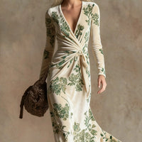 Womens V-neck Long-sleeve Maxi Dress