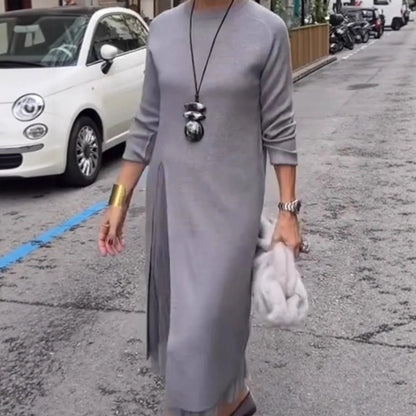 Womens Casual Knitted V-Neck Split-Joint Mesh Dress