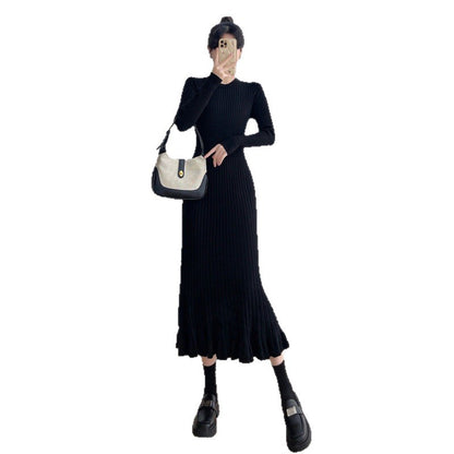 Womens Slimming Figure-Hugging Long-Sleeve Knitted Dress