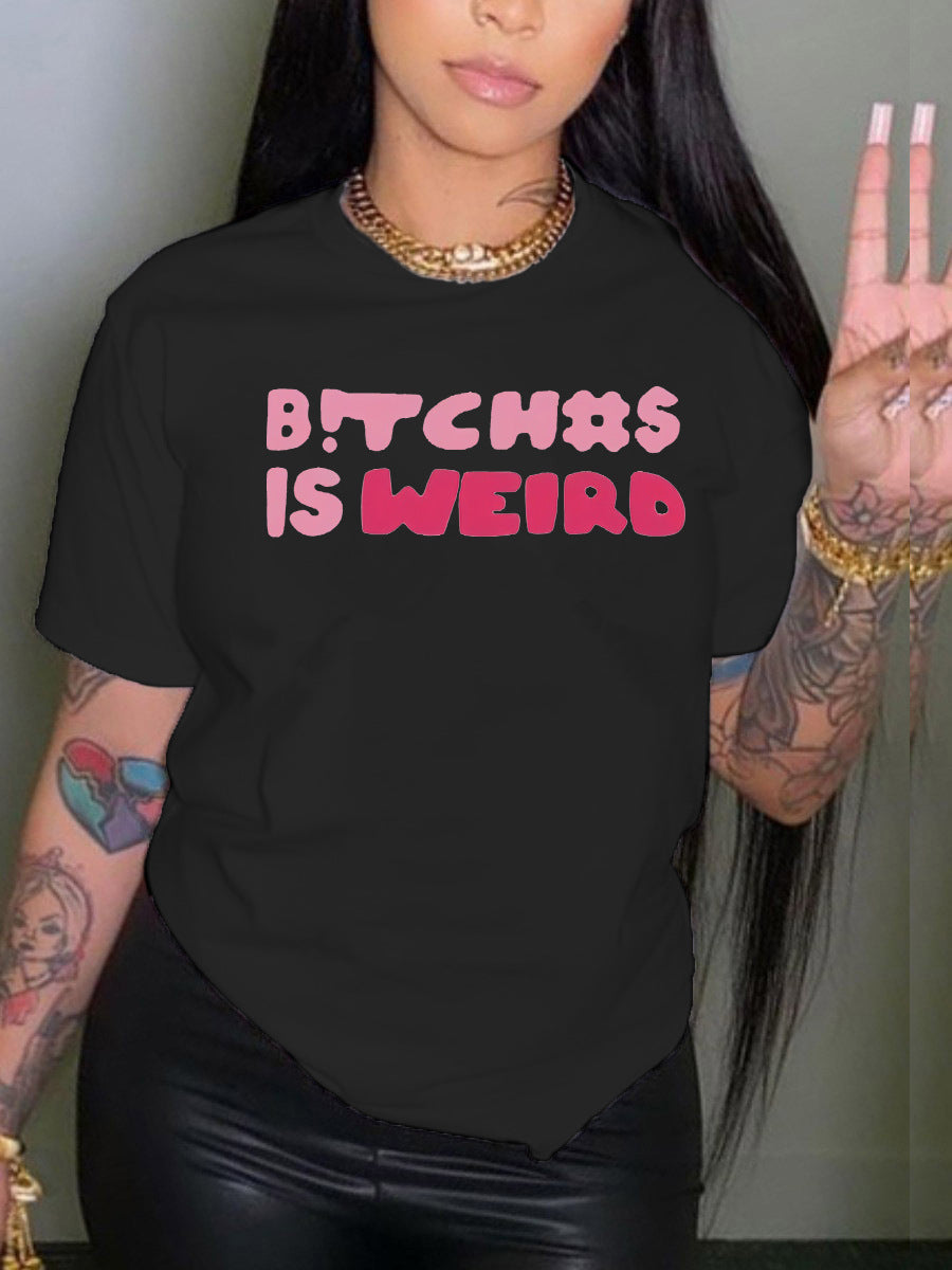 Women's Letter Printed Round Neck T-shirt Youth Casual