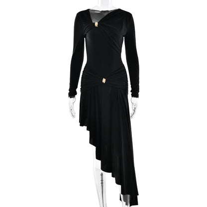 Fashionable Minimalist Asymmetrical Design Womens Long Dress