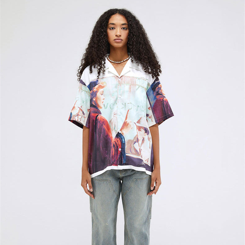 Digital Printing Short Sleeve Loose Casual Shirt