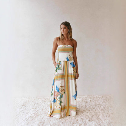 Fashion Loose Linen Sleeveless Tube Top Vacation Style Dress