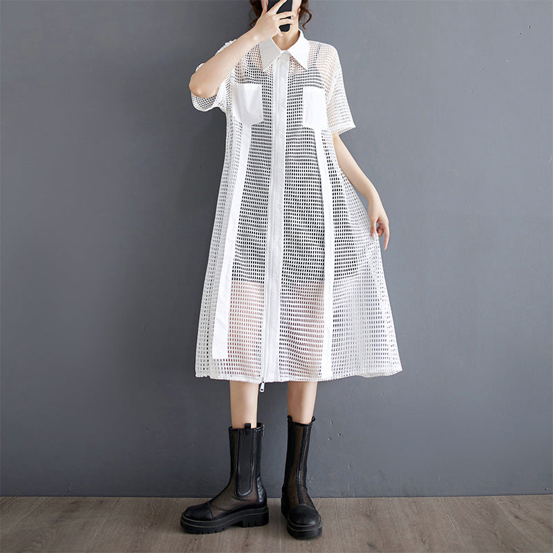 Niche Hollow Out Design Pocket Shirt Dress
