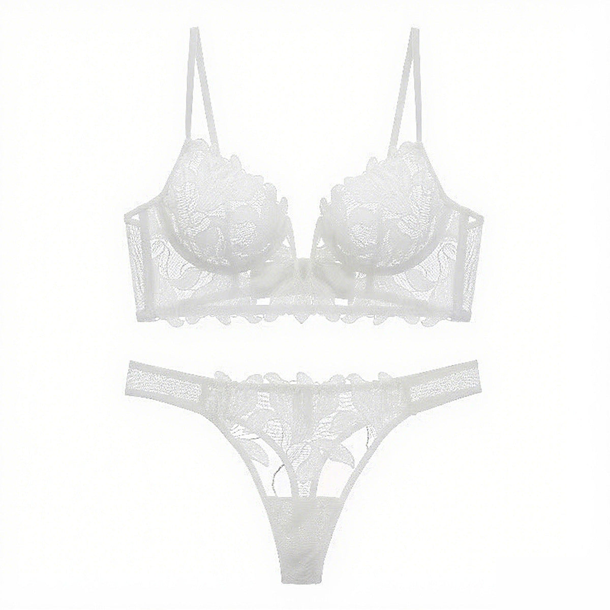 European And American Underwear Gathered Deep V Three-dimensional Embroidery Mesh