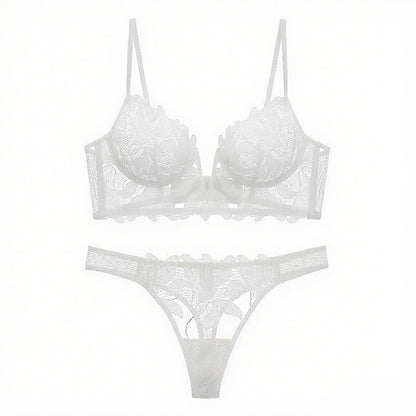 European And American Underwear Gathered Deep V Three-dimensional Embroidery Mesh
