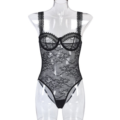 Women's One-piece Underwear European And American Style Lace Flowers Comfortable Close-fitting
