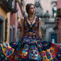 Fashion Digital Printed Women's V-neck Sleeveless Dress