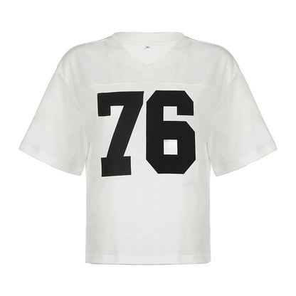 Women's Printed Loose V-neck Short-sleeved T-shirt Casual Top