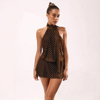 Womens Sexy Polka-Dot Printed Halterneck Mini Dress