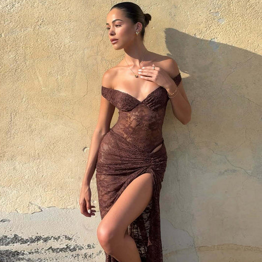 Seamless Ring-shoulder Backless Jumpsuit And Maxi Dress Set For Women