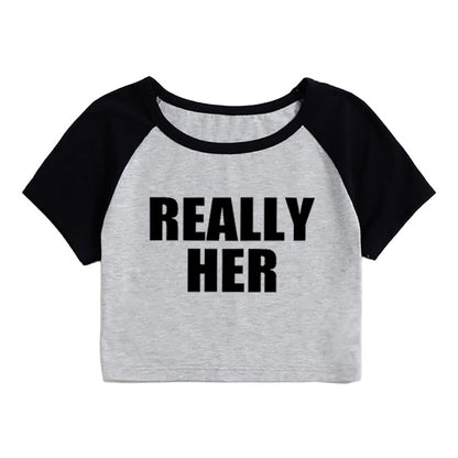 Fashion Letter Pattern Printed Short Top Navel T-shirt