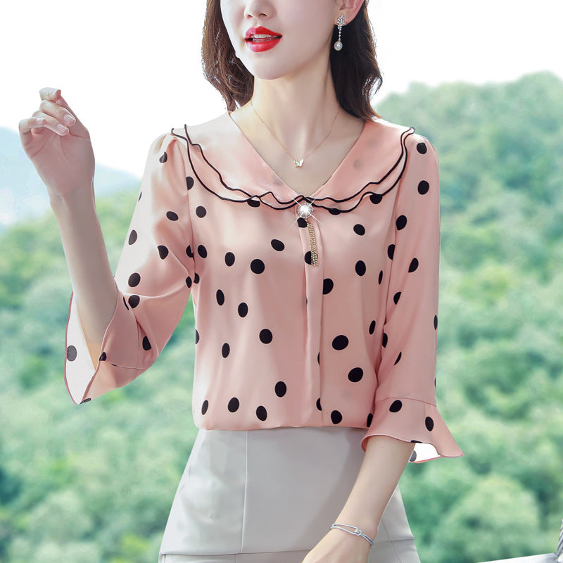 Design Doll Collar Shirt Three-quarter Sleeve Western Style Top