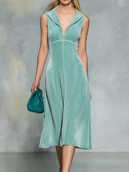 Elegant And Stylish Sleeveless Zippered Velvet Midi Dress