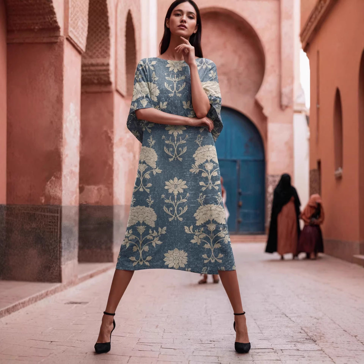 Womens Retro-Printed Arabic Dress From The Middle East Dubai Style