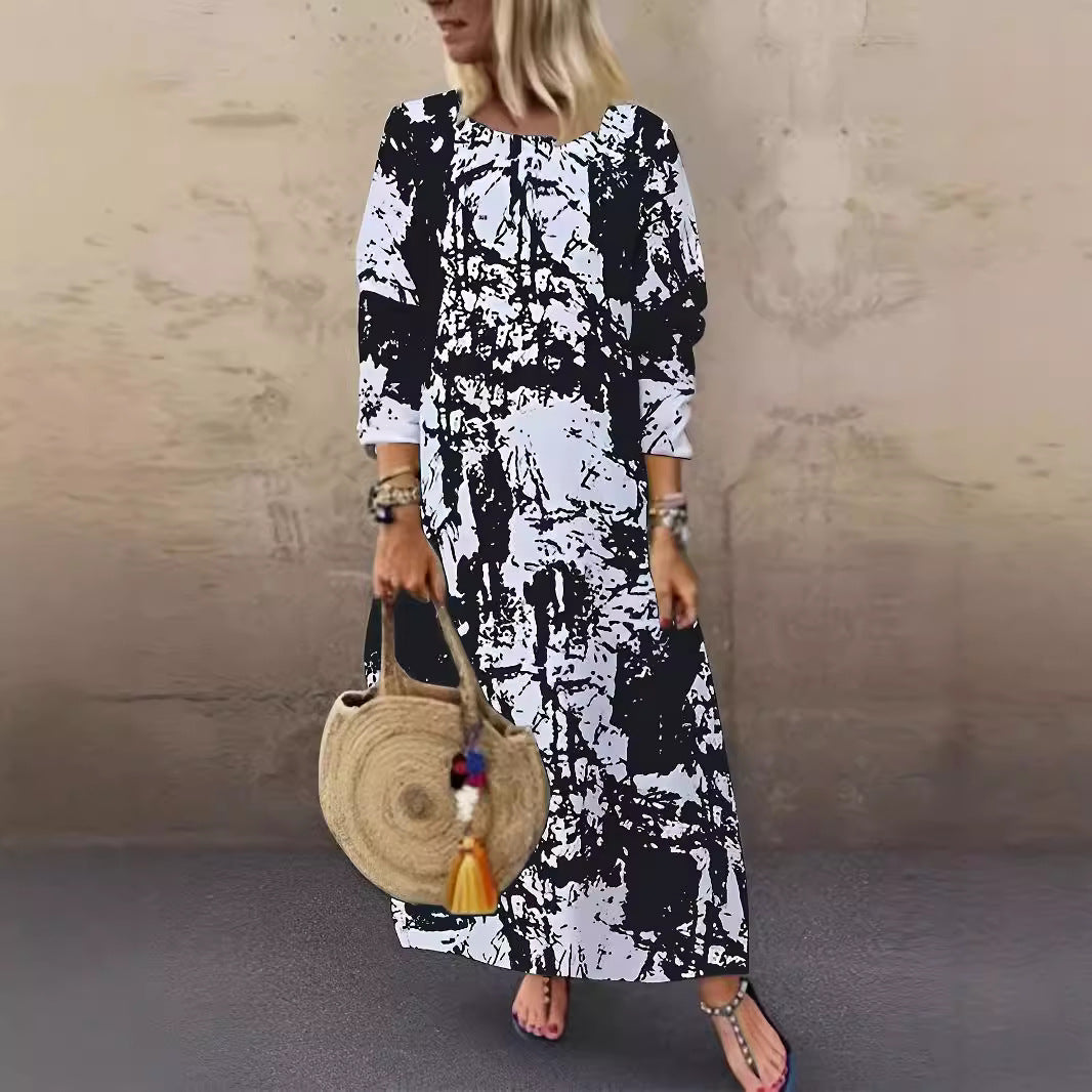 Arrival Long Crew-Neck  Printed Long-Sleeve Womens Dress