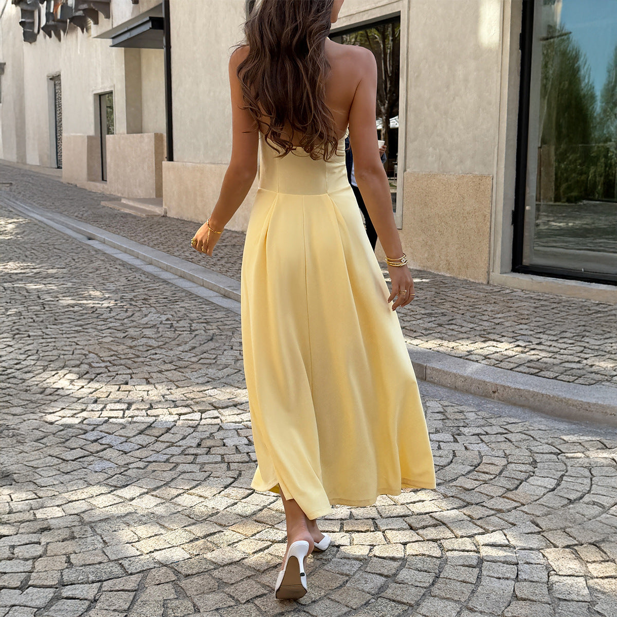 SpringSummer European And American-style Elegant Halter-neck Sleeveless Waist-cinching A-line Dress