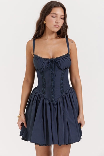 Lace-panelled Cinched-strapped Mini Dress For Women