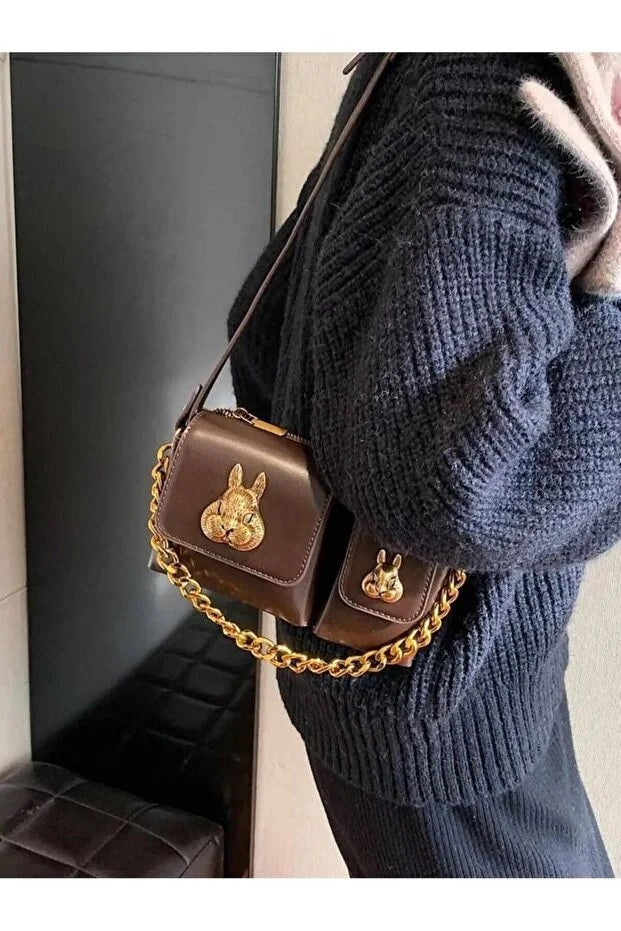 Brown Baguette Shoulder Handbag