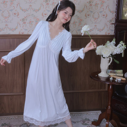 Retro V-neck Sleep Dress With Built-in Chest Pads