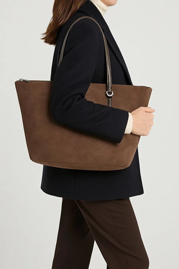Brown Suede Shopper Bag