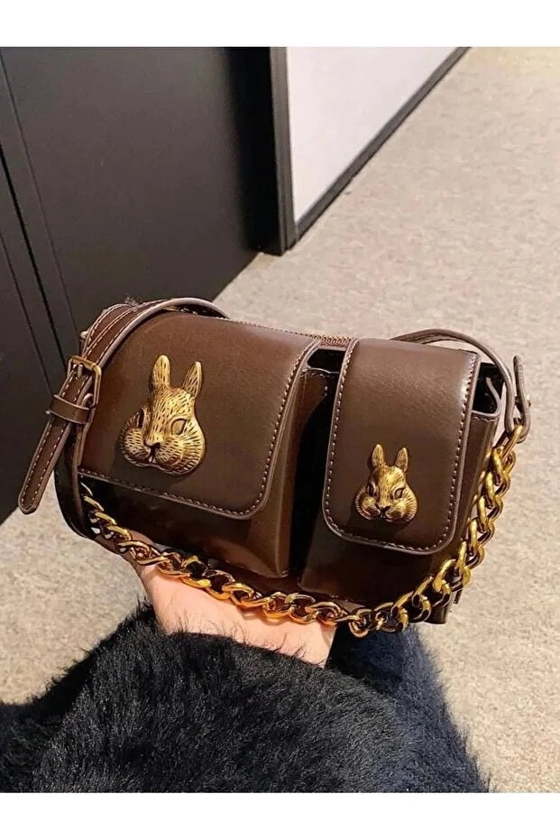 Brown Baguette Shoulder Handbag