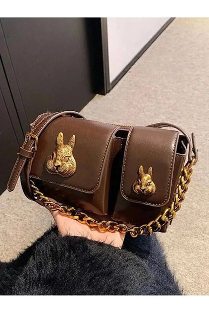 Brown Baguette Shoulder Handbag