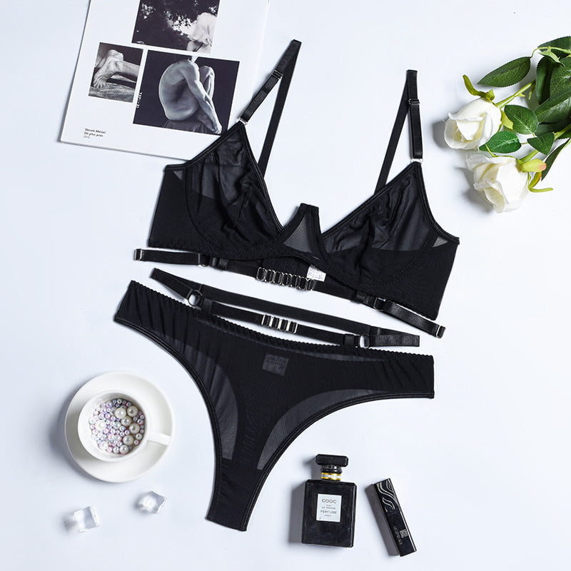 European And American New Fashion Mesh Gather Underwear Set