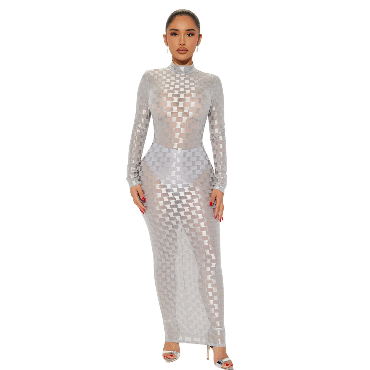 Fashionable Mesh Plaid Dress For Women