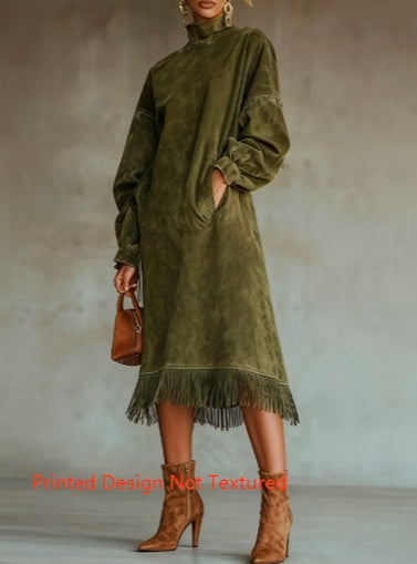 Vintage Turtleneck Tassel Sweatshirt Dress