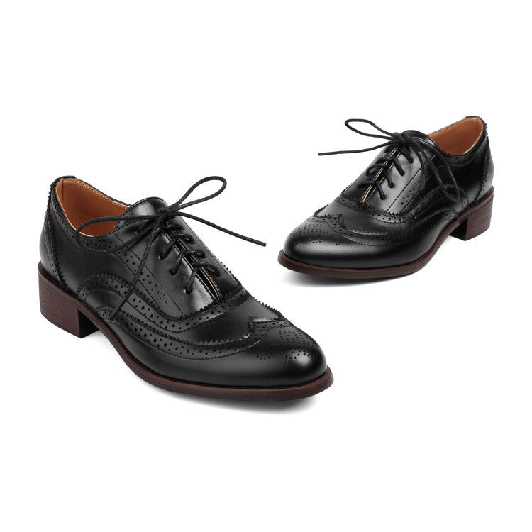 Color Matching Pumps Round Head Shallow Mouth Front Lace-up Women's Chunky Heels