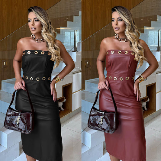 Sexy Strapless Figure-hugging, Arm-cinching Slit Dress