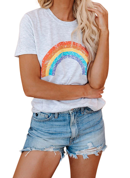 Summer Slim Fit Rainbow Pattern Fresh Ladies Top