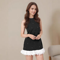Womens Sleeveless Black Camisole With Starry Print A Line Patchwork Dress