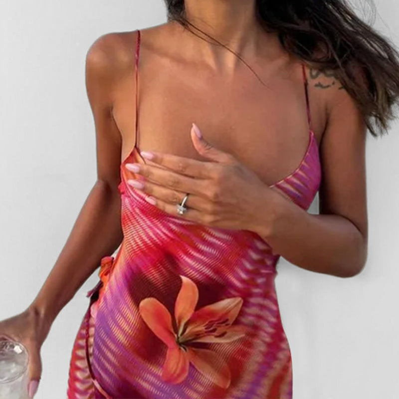Printed Backless Slim Fit Slip Dress