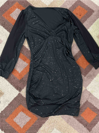 Womens Shiny Long-Sleeve Deep-V-Neck Dress For Women