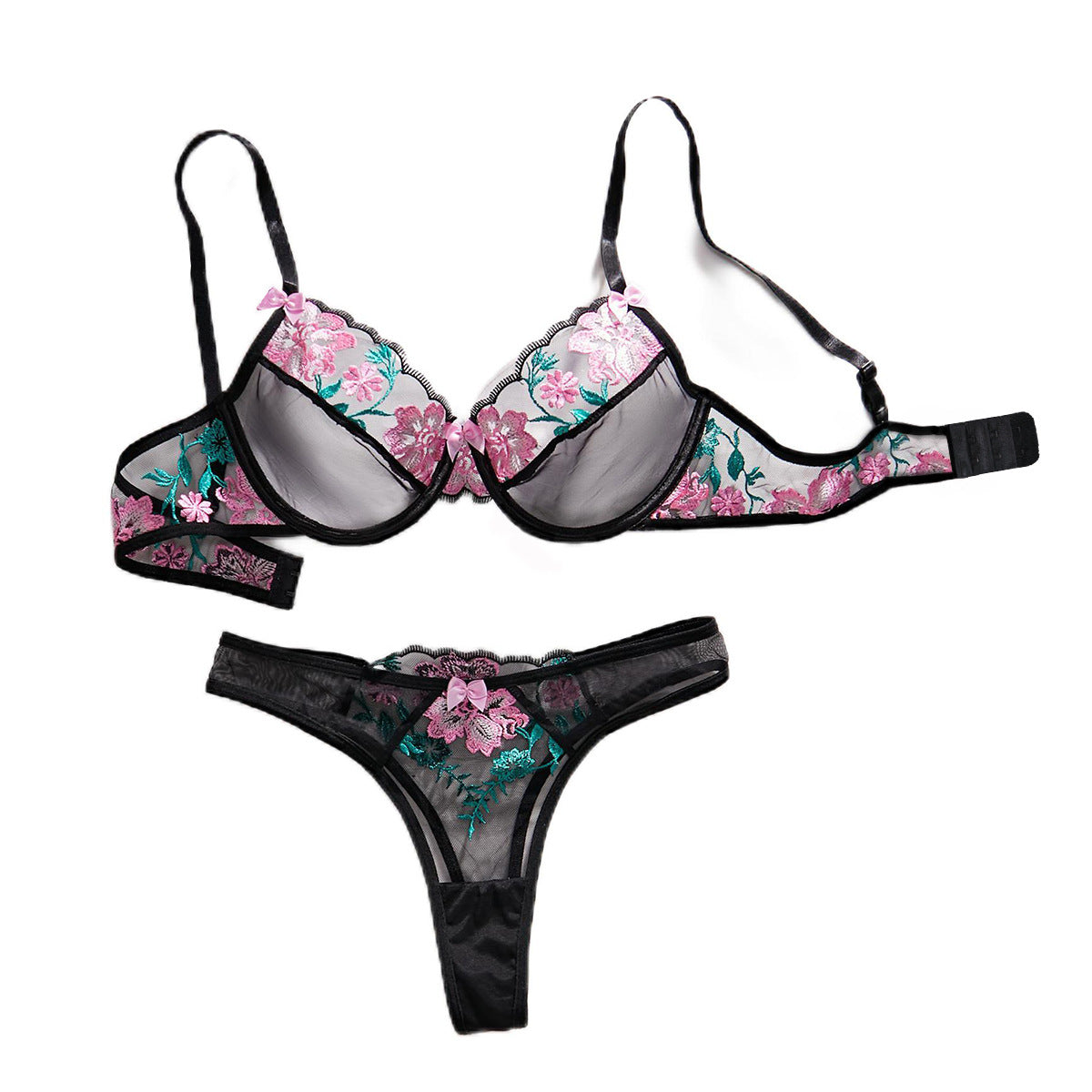 Mesh Contrast Color Underwear Two-piece