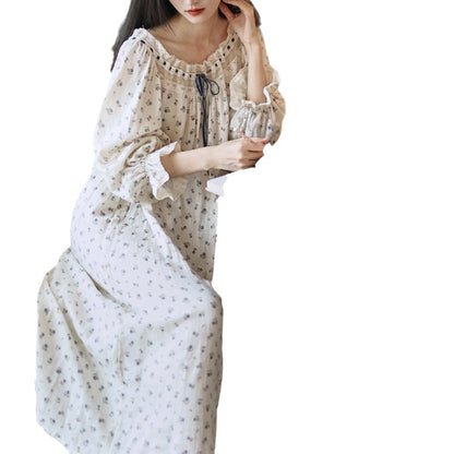 Loose-fitting Floral Nightgown With A Double-layered Gauze Design And Built-in Chest Pads