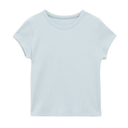 Women's Summer Round Neck Texture Short Sleeve T-shirt Top