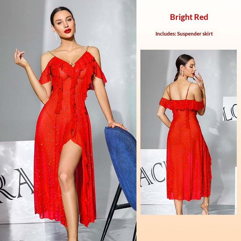 Multi-color Mesh Sequin Off-the-shoulder V-neck Split Dress