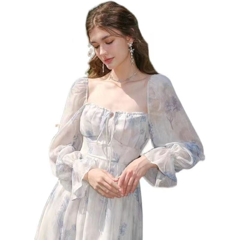 Plus Size Flattering Printed Dress With A Square Neckline For Women