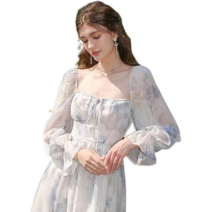 Plus Size Flattering Printed Dress With A Square Neckline For Women